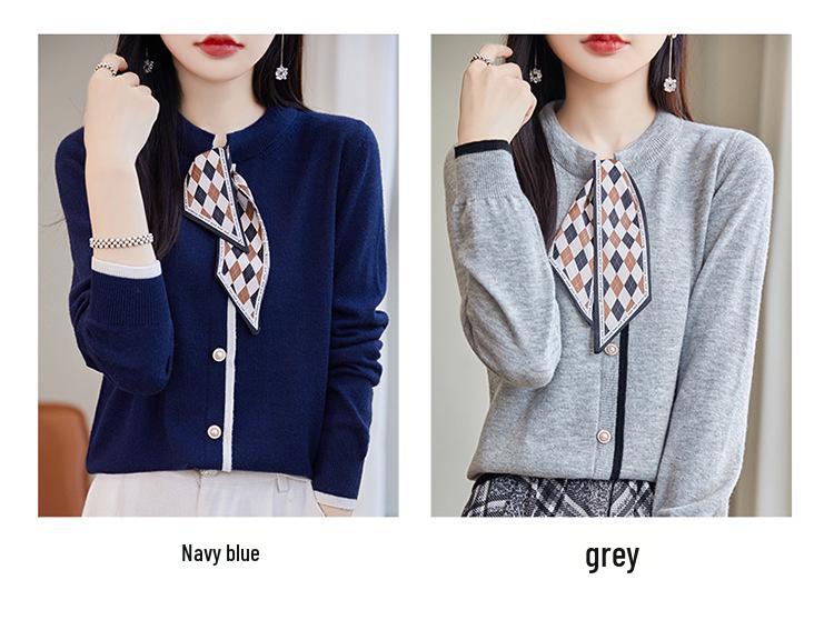 Autumn 2023 Women's Wool Knitwear: Stylish Scarf-Collar Cardigan Sweater