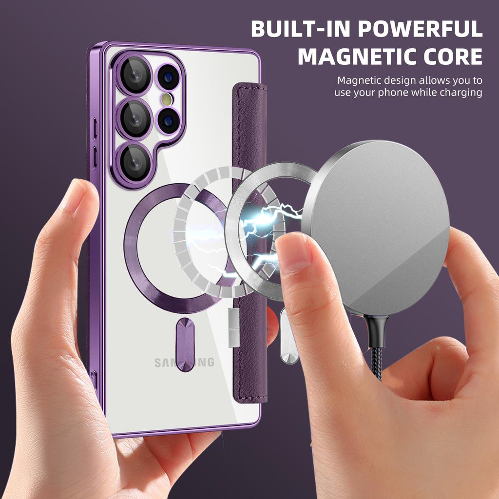 For Samsung Galaxy S22 S23 S24 S25 A16 A15...series.Yadun Small Fragrance Magnetic Leather Case-RFID-Blocking Card Slots & Wireless Charging Supported