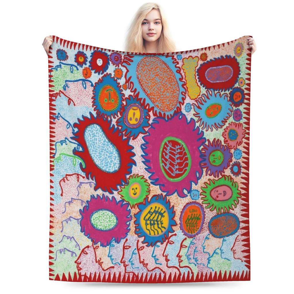 Yayoi Kusama Tokyo 1998 Exhibition Blanket Cover Polka RIP Fleece Throw Blankets Home Couch Printed Soft Warm Bedspreads