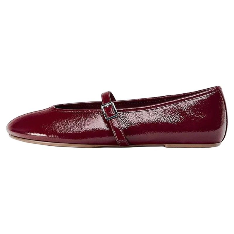 Pai Flat Ballet oes Women's Versatile Simple round Head Slip-On Mary Janes One-Strap Red Faionable Casual Low Heel Rubber