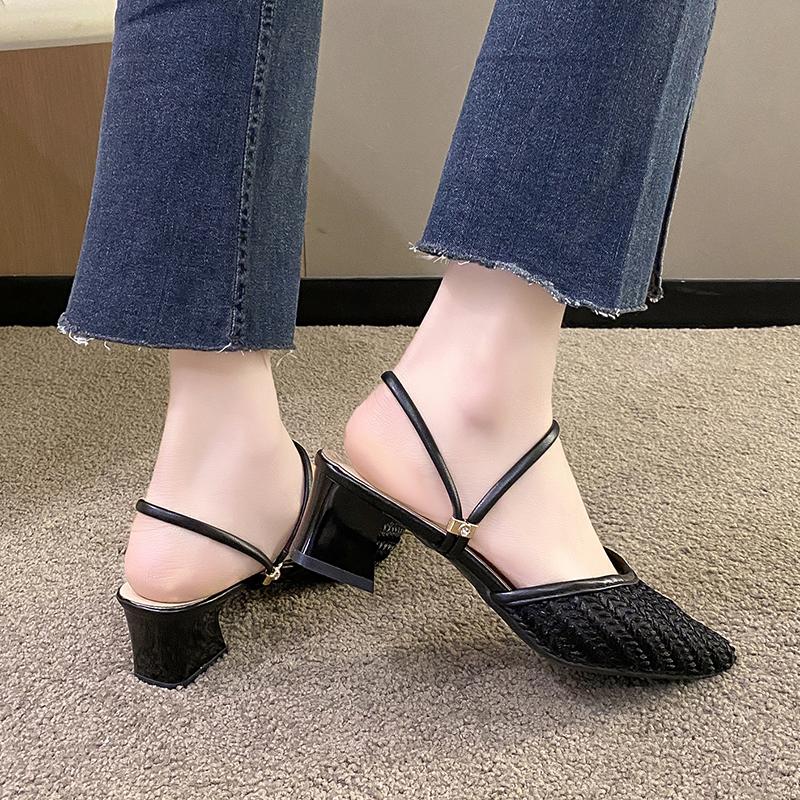 Fashion 2025 New Women's Toe-Covered Sandals Pumps High Heels Spring Summer Two-Way Pointed Toe Outer Wear Half Slippers Fashion Sandals