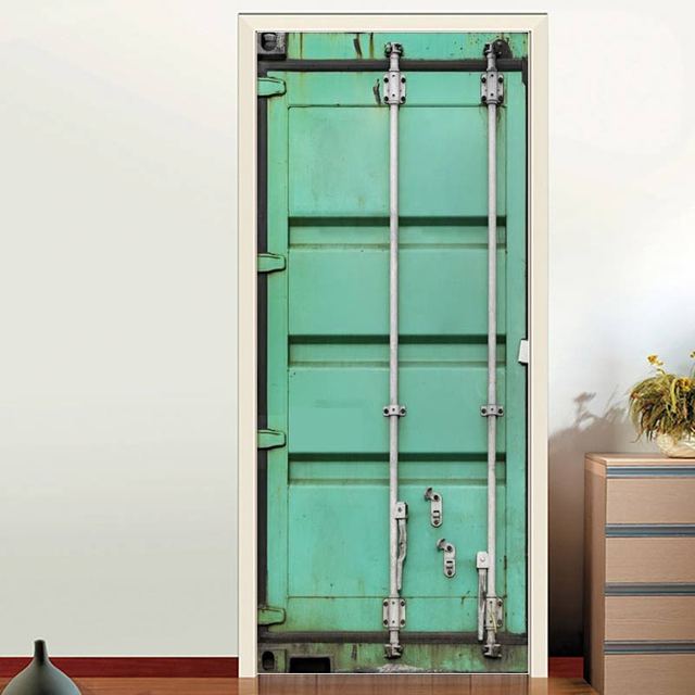 

3D высокая имитация контейнерной двери Seriesr дверные наклейки обои в индустриальном стиле ПВХ самоклеящиеся Декор для спальни настенная роспись плакат 90x200cm(cut 2 pcs)