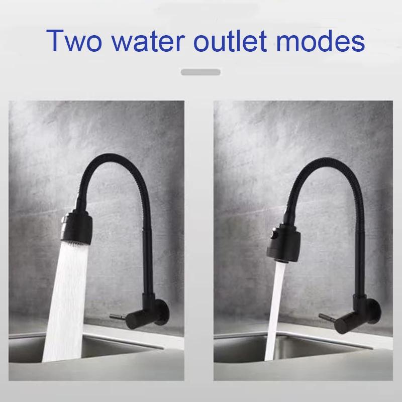 Stainless Steel Wall Mounted Faucet Single Cold Water Tap 360 Rotating Spout Washing Faucet Folding Neck Bathroom Kitchen Tap