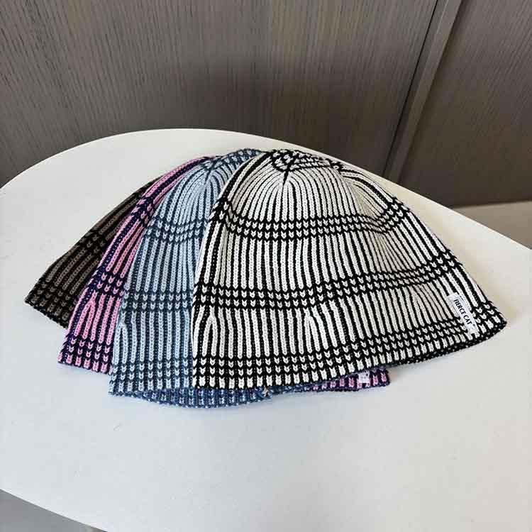 Harajuku Letter Cloth Label Knitted Hat Women's Autumn and Winter Warm Wool Hat Striped Face Small Pullover Hat