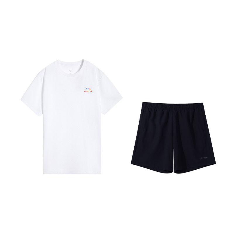 

Li-Ning Versatile Soft Breathable Short Sleeve Comfortable Shorts Sports Suit Men suit Standard-White Black W871-2+W599-1