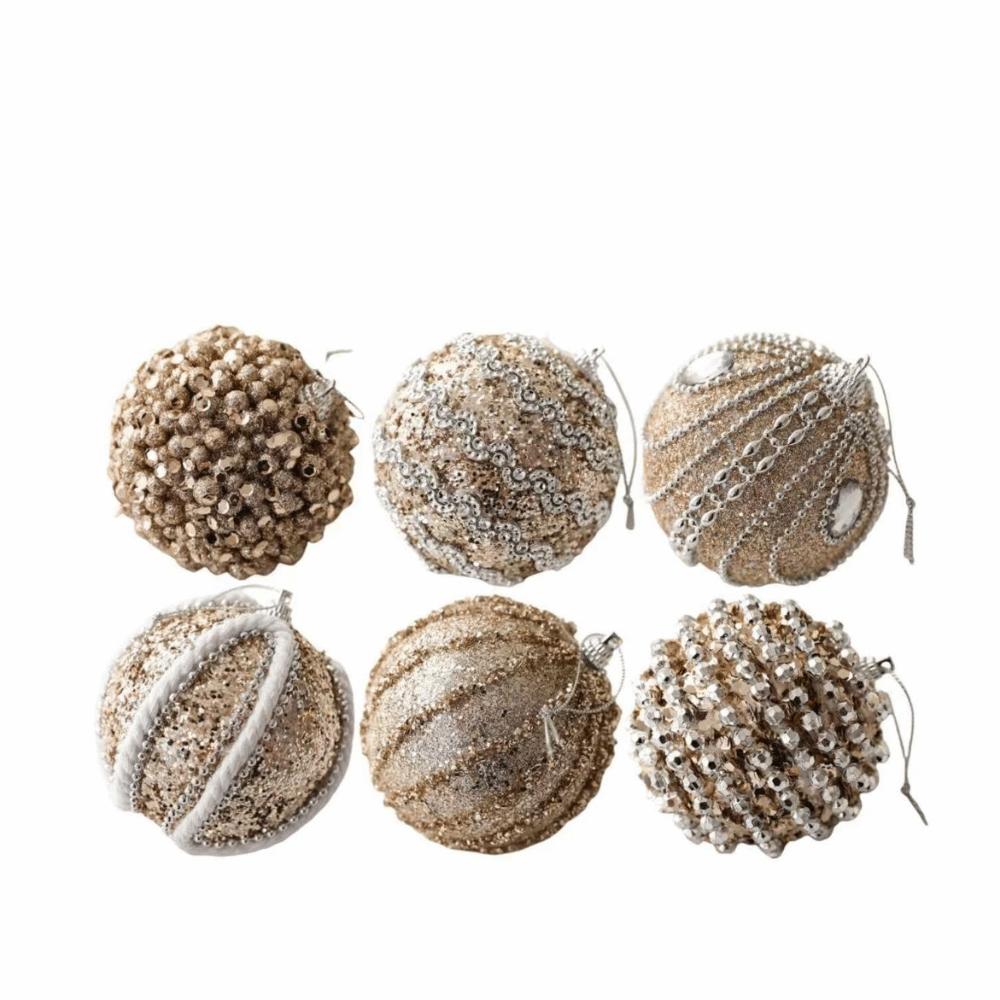 6/8PCS with Sequins Sparkling Golden Christmas Balls Foam Foam Xmas Spheres Pendant Photo Prop