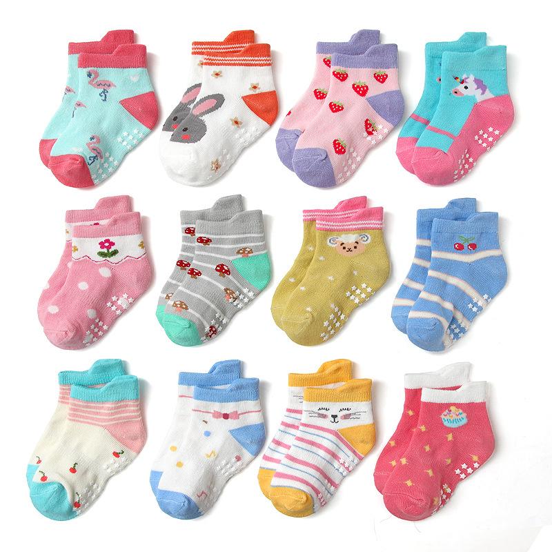 Funny Cartoon Socks With Grips Baby Toddler Kids Cotton Anti Slip Floor Ankle Socks for Girls 1-3 Years(12-14)