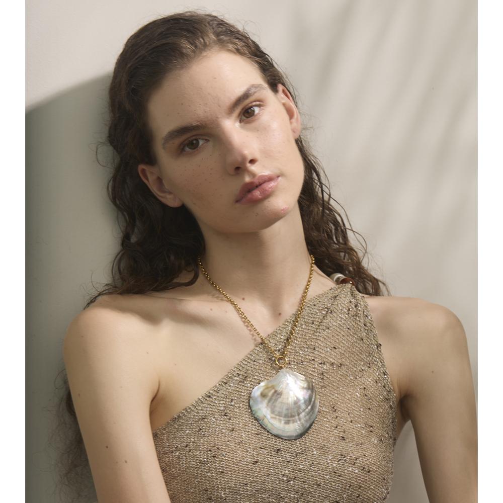 Yhpup Ocean Series Big Shell Pearls Pendant Necklace Gift Statement Stainless Steel Fashion Arrival Attractive Jewelry