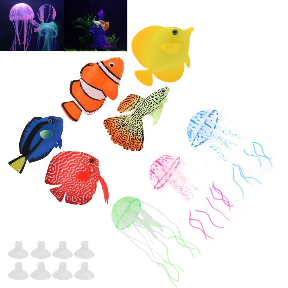 8Pcs Set Silicone Artificial Glowing Fish Colorful Aquarium Decor Fake Glowing Fish  Aquarium