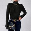 Women Knitting Tops Turtleneck Long Sleeve Solid Color Sweater Slim Fit Ribbed Bottom Tops