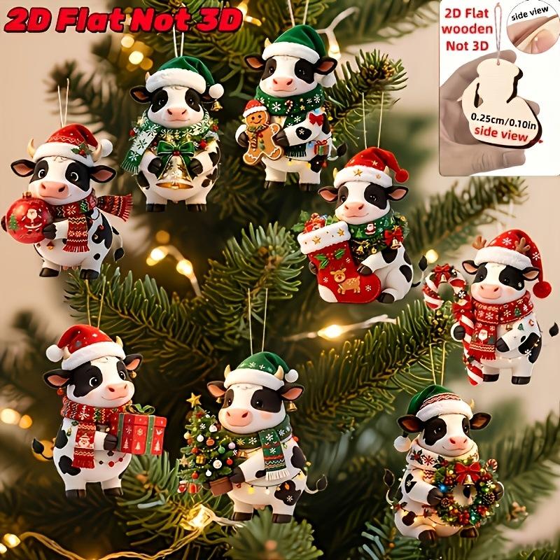 Weihnachts-Holzkuh-Hängeornamente 24er-Pack, Kalb in verschiedenen Weihnachtskostümen, Baumanhänger Feiertagsdeko-Zubehör