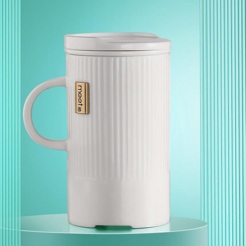 Elegant White Ceramic Tea Cup with Lid and Handle