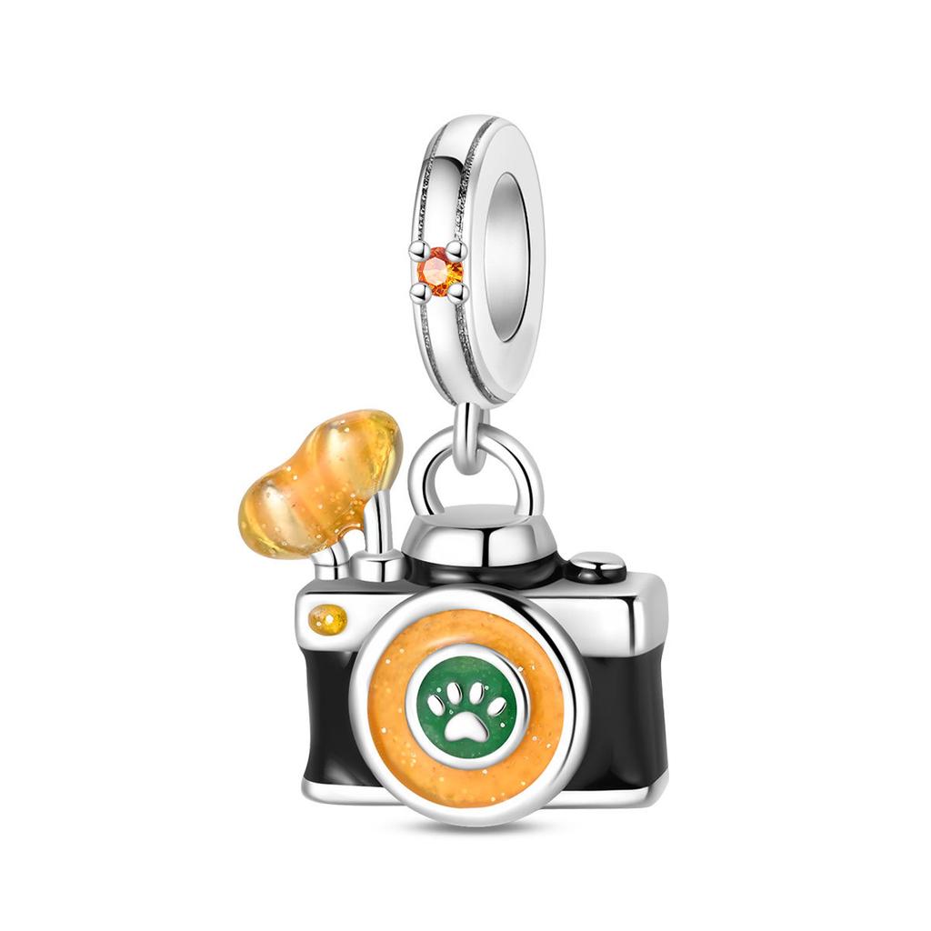 S925 Silver Travel Charm Set With Backpack Camera Strap Bracelet Necklace Jewelry For Vacation Accessories
