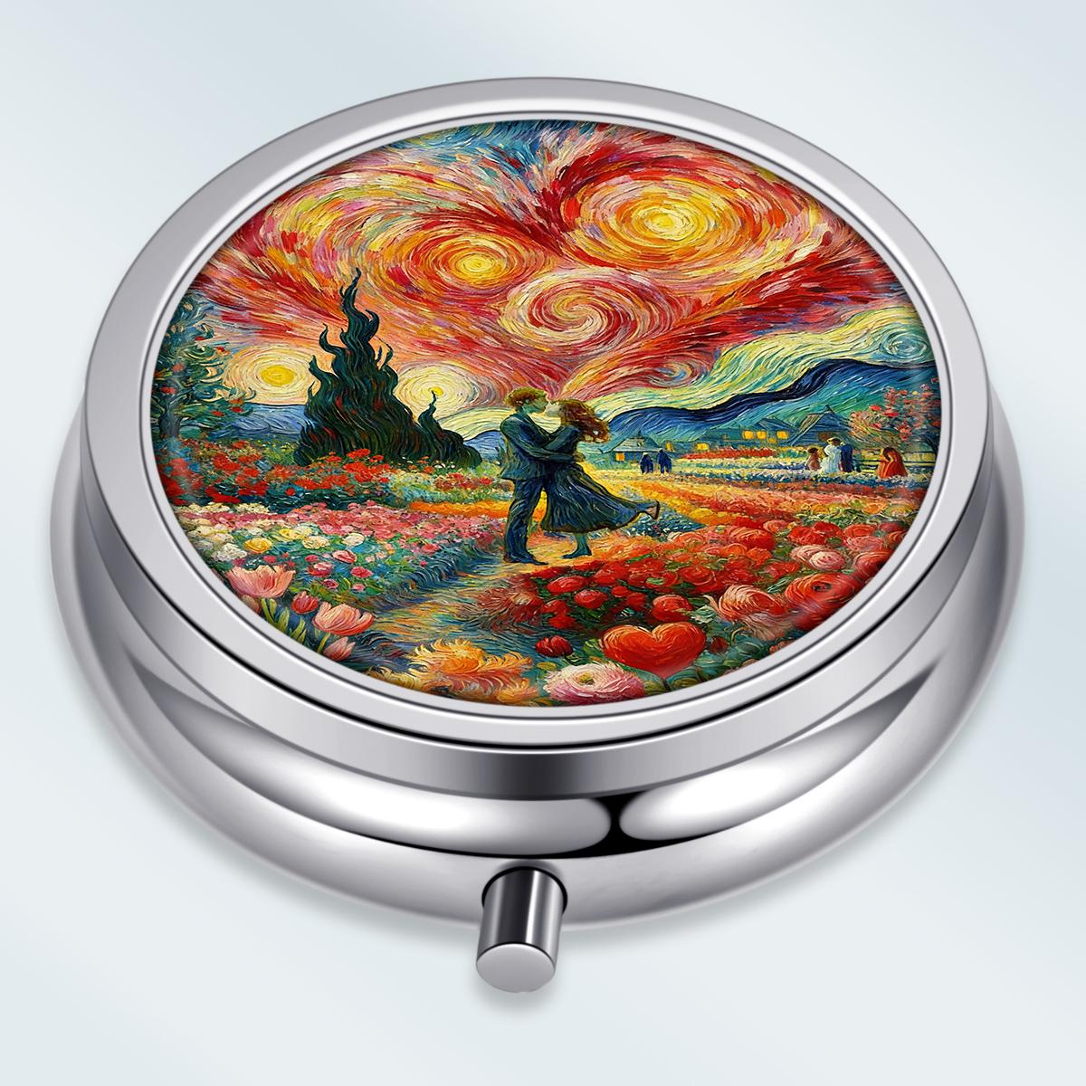 

Portable Pill Box with 3 Compartments, Mini Metal Medicine Organizer Case, Cute Printed Pill Container for Vitamins, Pills, Jewelry, Travel, Daily Use разноцветный