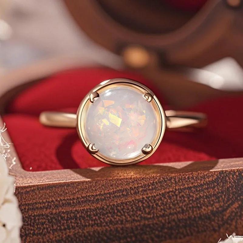 Attend The Banquet With A Square, Dazzling, Elegant, Trendy Bride'S Wedding Jewelry, Round Moonstone, High-End Zircon Ring