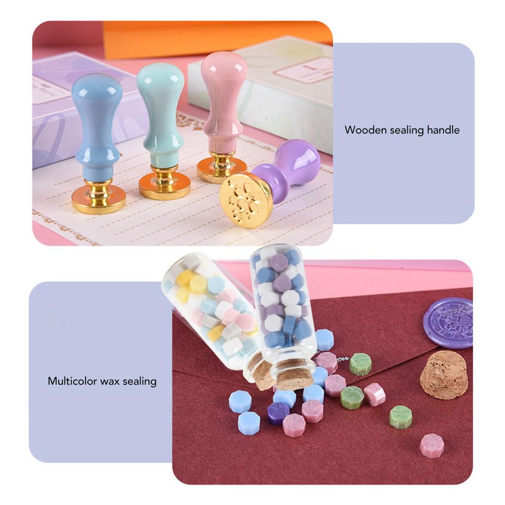 Wax Stamp Kit Retro Removable Handle Pattern Wax Stamp Sealing Kit for Envelope Invitation