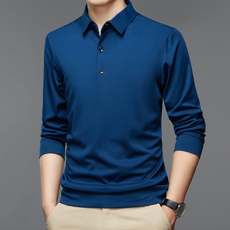 

Весна Осень Поло-воротник Повседневная Модная Футболка Мужская Длинный Рукав Однотонная Все-сочетаемая Базовая Футболка Hombre Пуловер Топы Мужские 4XL синий