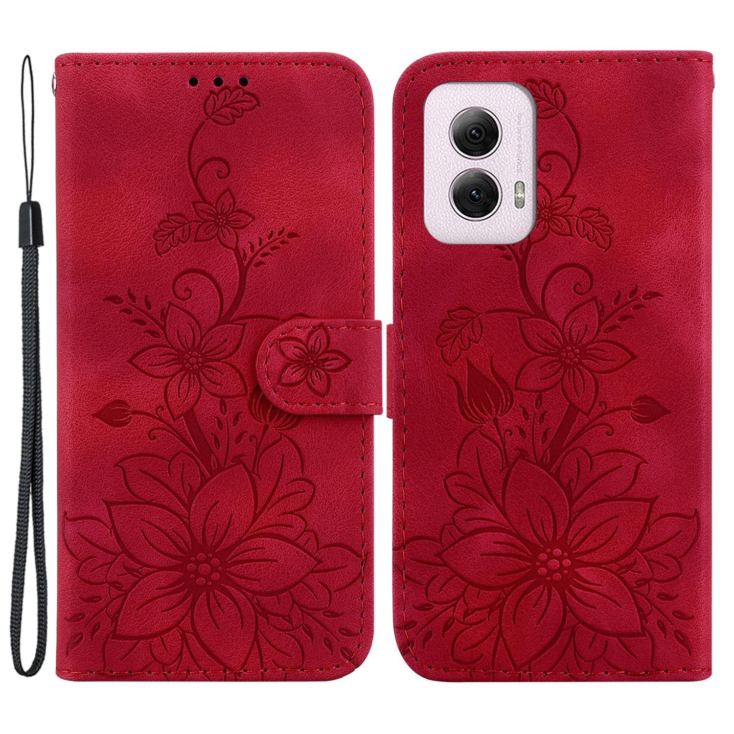 

For Motorola Moto G Power (2024) Case Flower Imprint Leather Cell Phone Cover Red