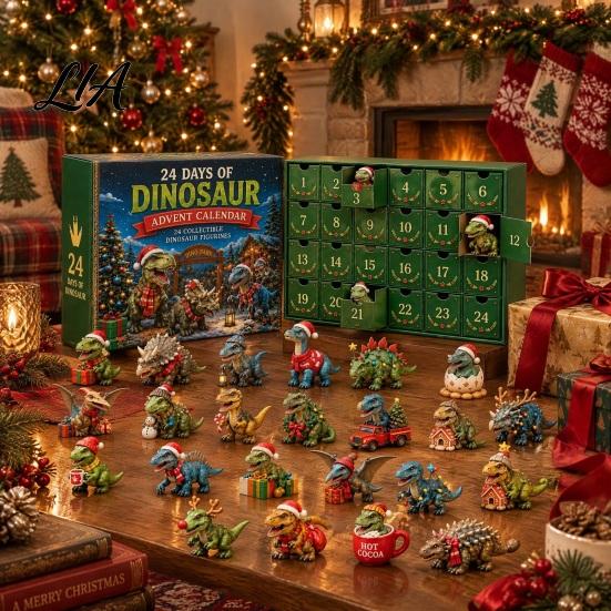 Creative Advent Calendar for Kids Dinosaur Calendar, 24Pcs Acrylic Ornament Set with Cute Educational Animal Figures Dino Figures, Christmas Countdown