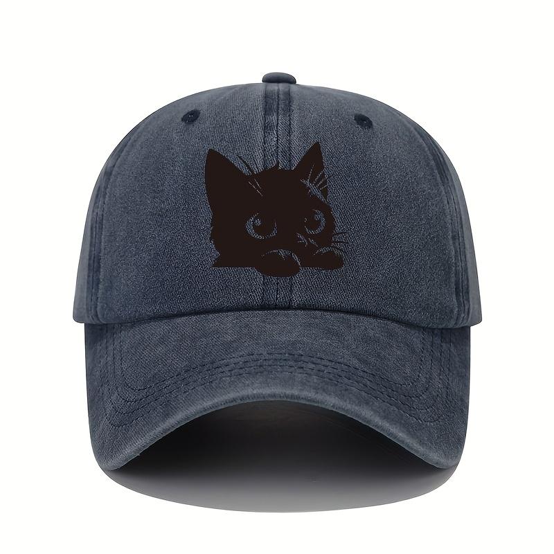 Little Black Cat Printed Baseball Hat Retro Lightweight Washable Hat Adjustable for Men and Women