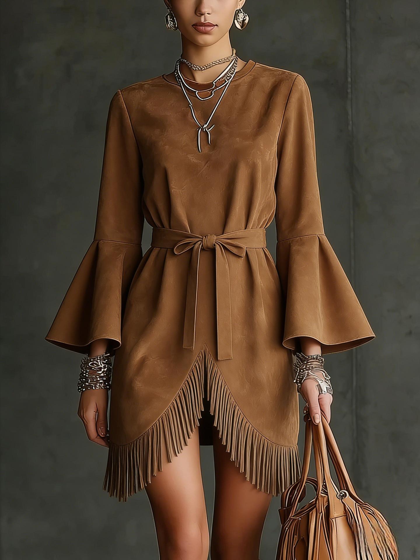 

Chic Tassel Bell Sleeve Round Neck Women s Dress Medium