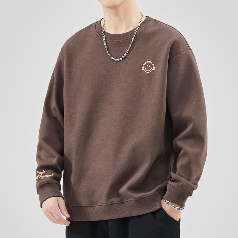 Men's Plus Velvet Warm Round Neck Hoodie - Autumn/Winter Style Long Sleeve Base Layer for Teens