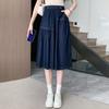 Dimanaf Plus Size New Spring Denim Skirts Women A-Line Clothing Fashion Loose Pleated Skirt High Waist Vintage