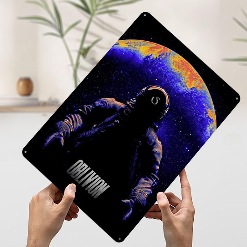 Astronaut in Space With Planet Metal Poster Customized Wall Art Retro Vintage Tinplate Signs for Gaming Room Decoration Cozy 7.9x11.8In(20x30cm)