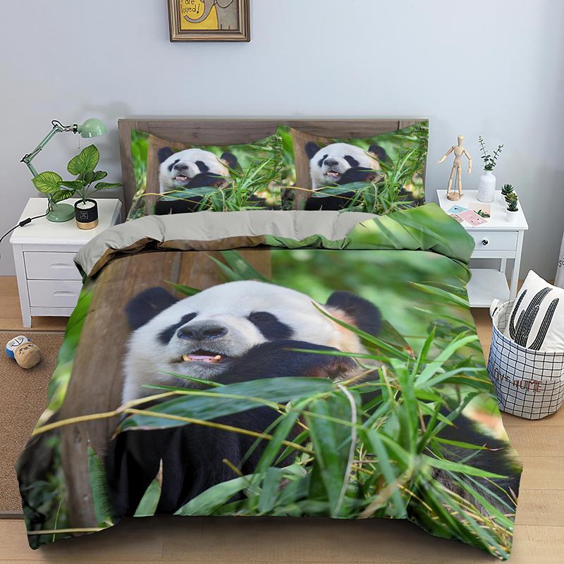 3D Panda Bedding Set Lovely China Black White Animal Duvet Cover King Queen Bamboo Comforter Cover 2/3Pcs Quilt Cover