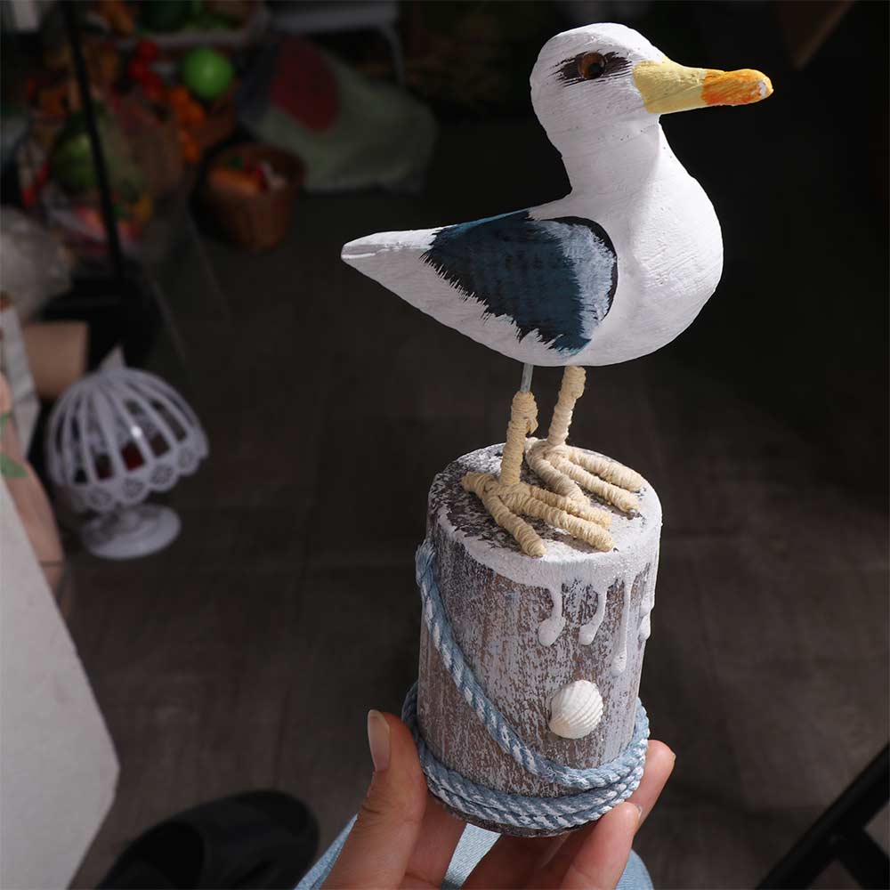 Mediterranean Style Seabird Ornament Vintage Seagull Model Durable Wooden Seagull Craft  Home Decor