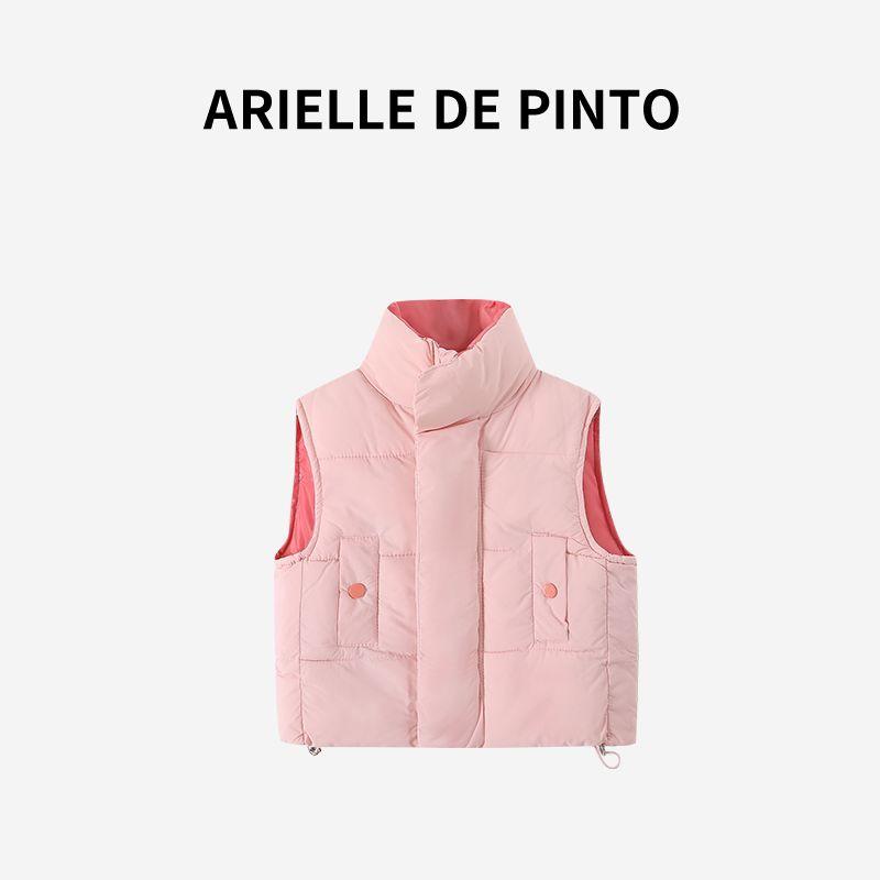 French Arielle De Pinto Girls  Contrasting Color down Cotton Vest Winter Sweet Girl Thickened Vest Pink 130