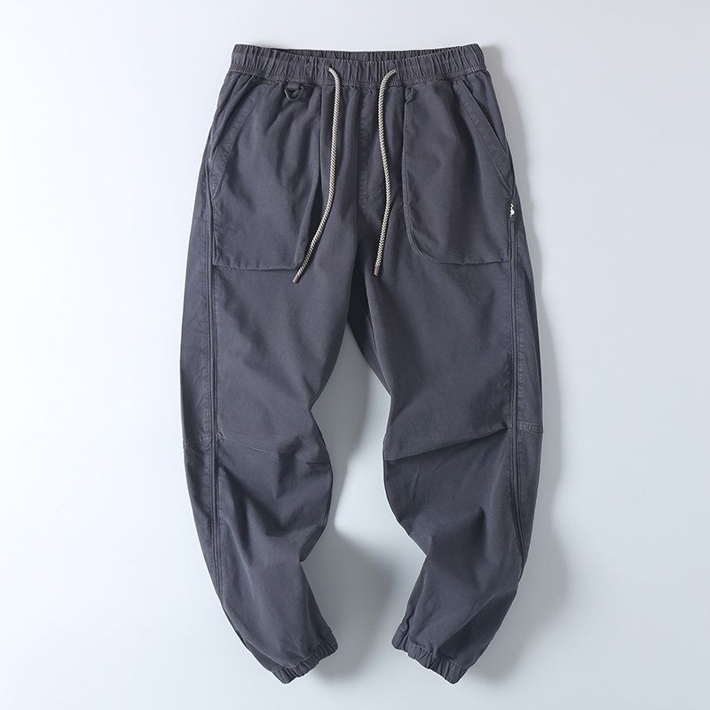 Japanese-Style Retro Heavy Weight Washed Cotton Large Pocket Overalls Spring & Fall Men Fashion Brands Micro Elastic Loose Casual Harem Pants