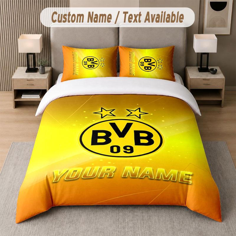 Custom Bedding Set Borussia Dortmund Pattern, Print Name Text 1 Duvet Cover Plus 2 Pillowcases Home Textile