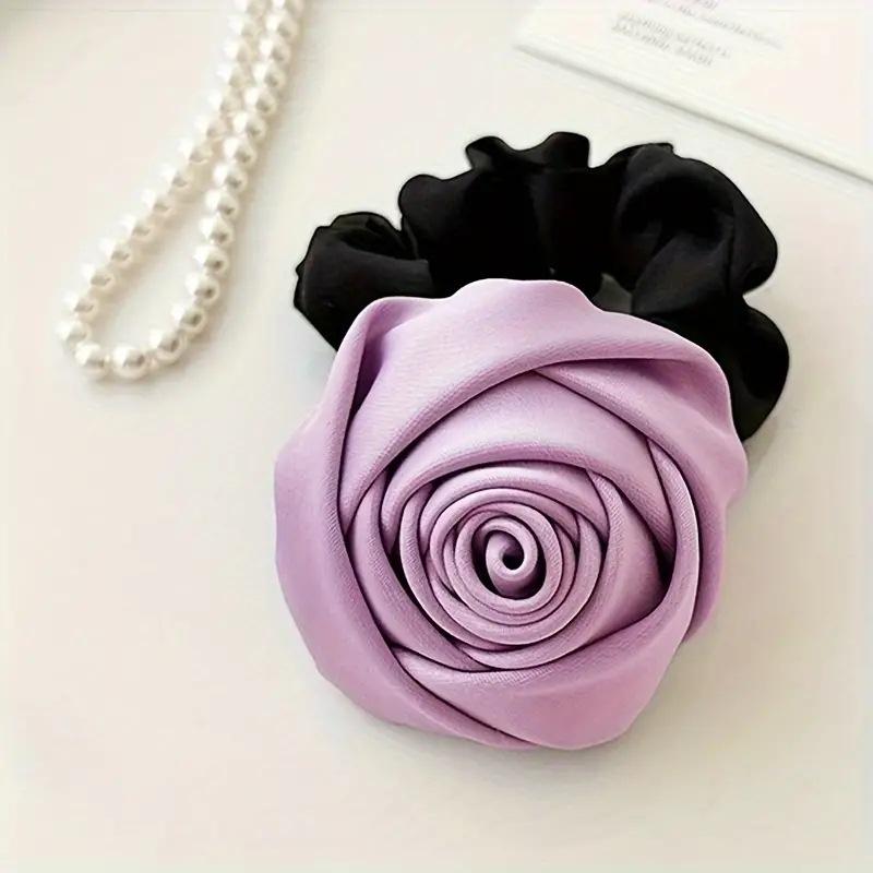 French Stain Rose Flower Elastic Hairbands Women Girls Hair Ropes Ties Flower Hair Scrunchies Ponytail Holder Hair Accessories