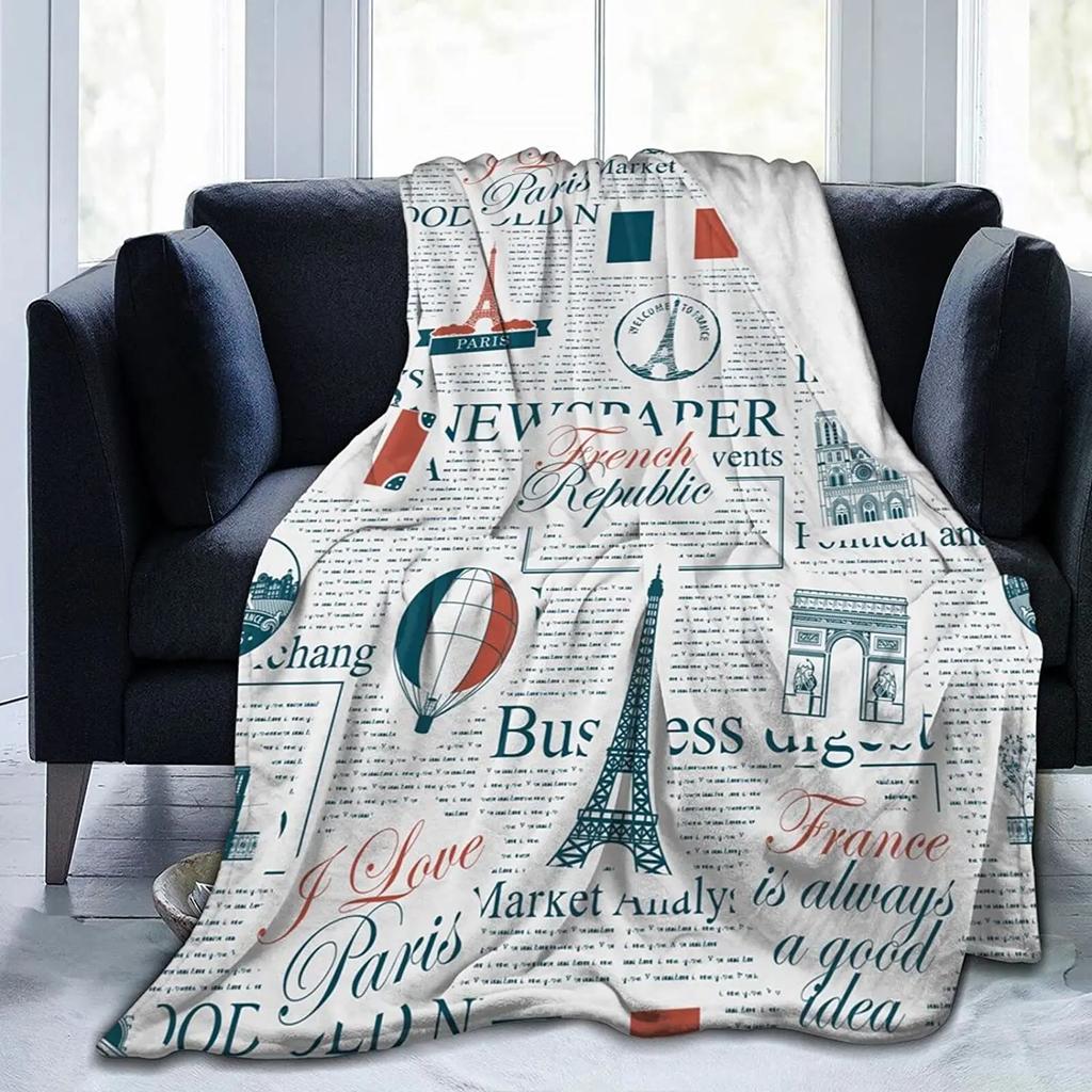 Eiffel Tower Flannel Throw Blanket Paris French Romantic Theme Blanket for Sofa Bed Car Travel Gift Lightweight Warm Super Soft