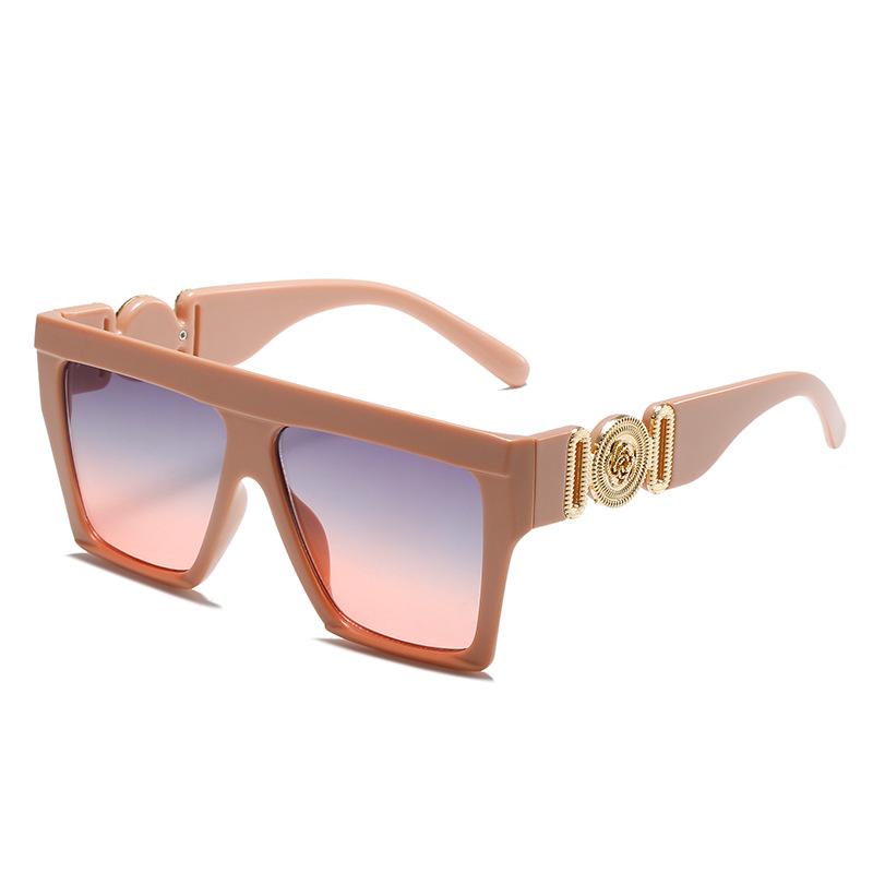 Large Frame Sunglasses, Personalized Metal Flower Square Glasses, Striped Sunglasses For Women