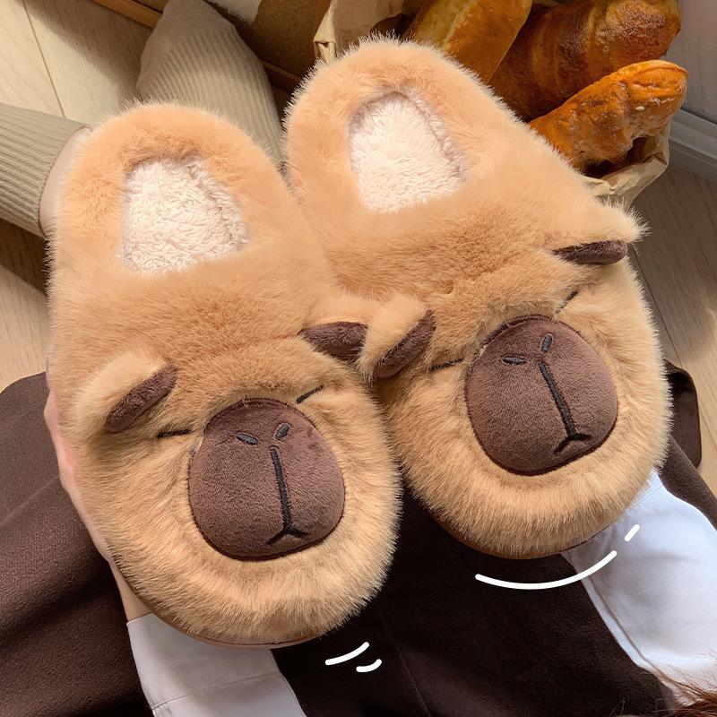 

Уютные капибара Унисекс Нескользящие Пушистые Зимние Тапочки для Домашнего и Уличного Использования. 40-41 света кофе