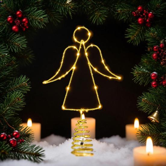 Angel Christmas Tree Topper LED Warm Light Energy-Saving Wrought Iron Angel