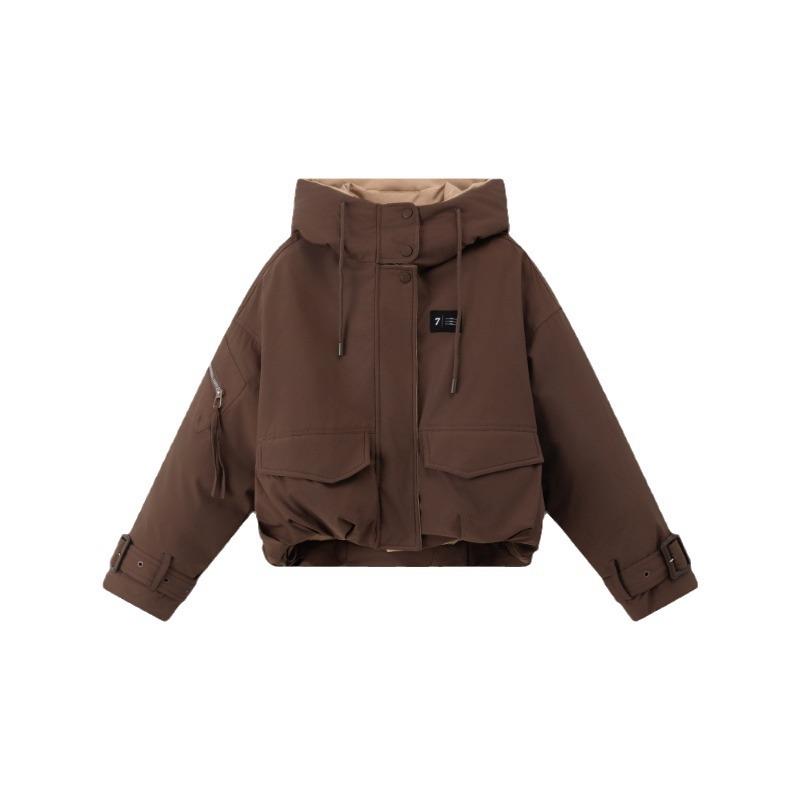 2024 зимняя женская короткая хлопковая куртка женская однотонная теплая утепленная парка — фото 5