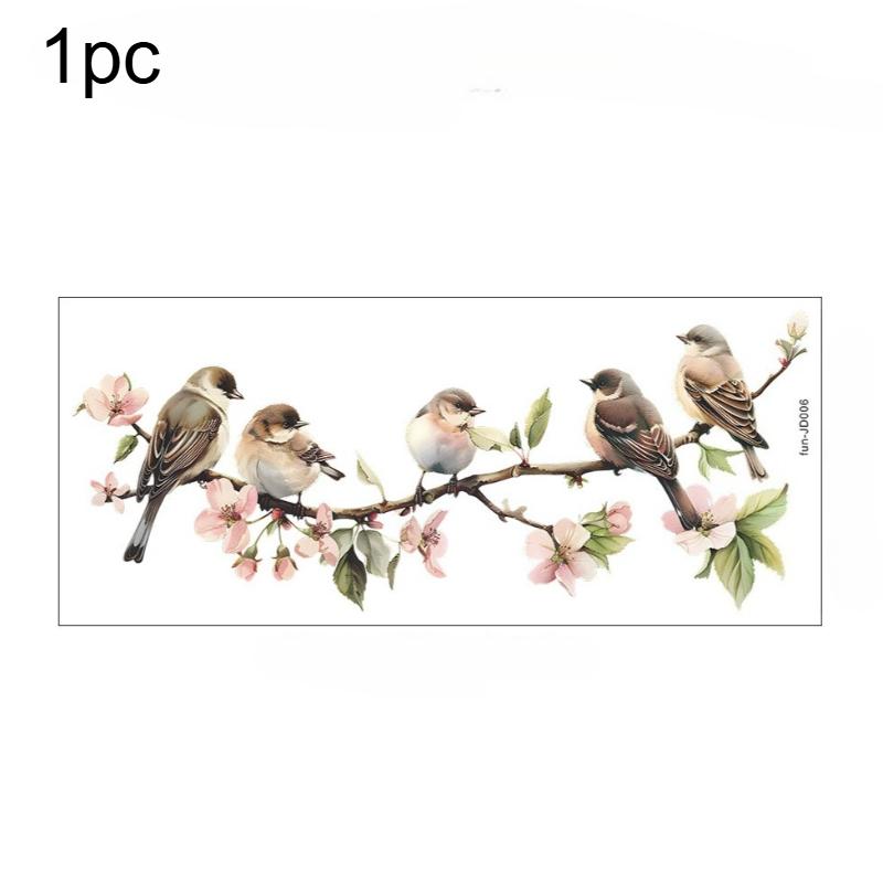 

1pc Sparrow Blooming Flowers Self-Adhesive Removable Floral Bird Window Sticker Home Decor Living Room Bedroom Wall Decoration