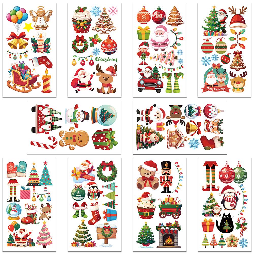 10sheets Cartoon Christmas Day Tattoo Stickers For Face Arm Body Temporary Fake Waterproof Tattoo Stickers Kids Festival Gifts