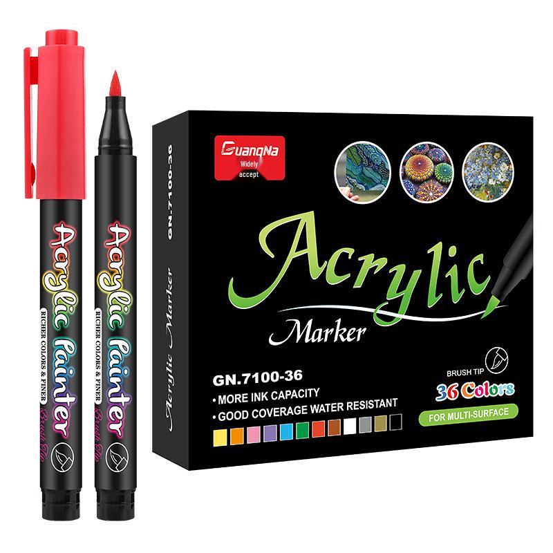 Guan Na 7100 Water-Based Acrylic Marker Set - 36 Color Soft Tip for Stone & Doodle Painting