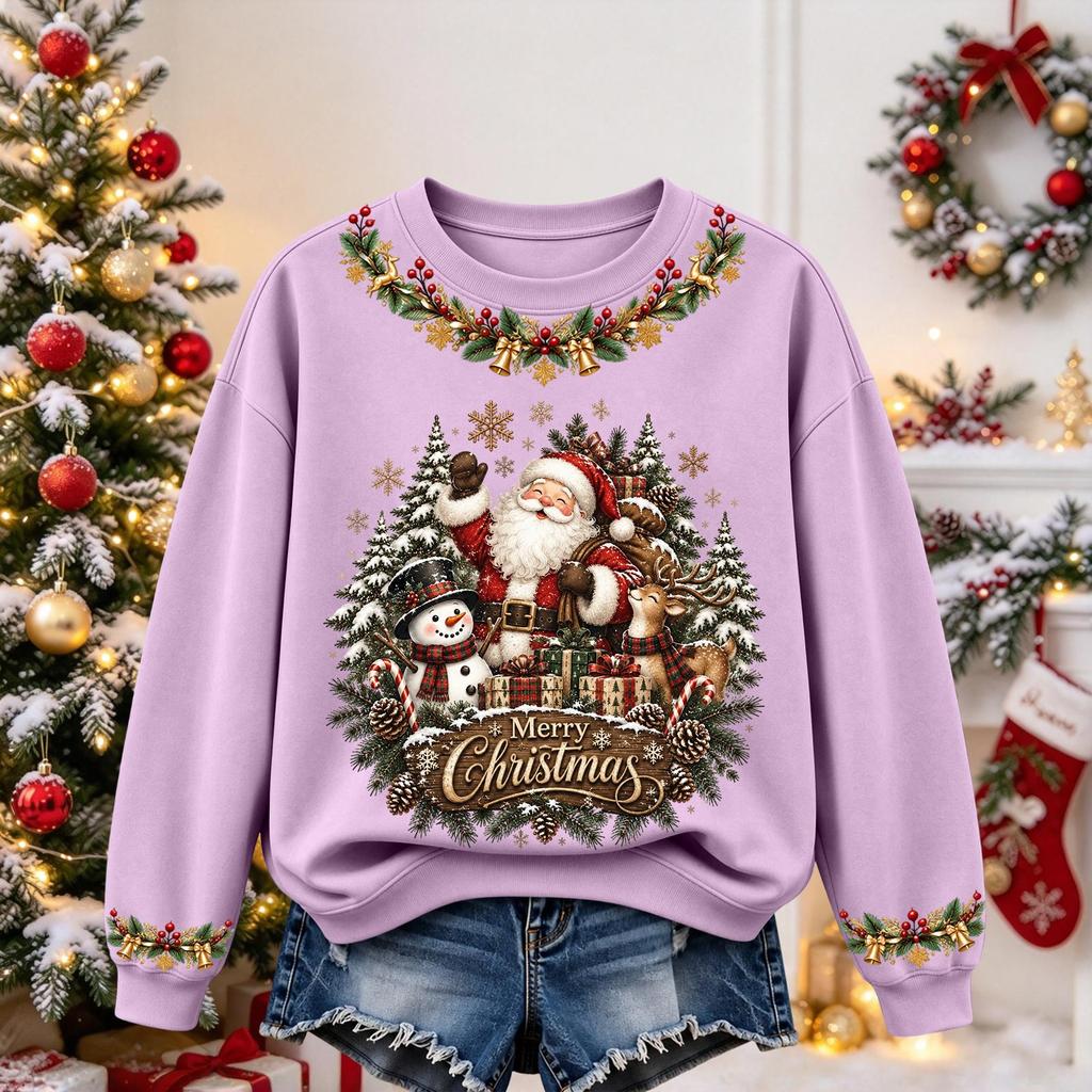 Women's Christmas Print Long Sleeve Top Casual Comfortable Fall Winter Shirt