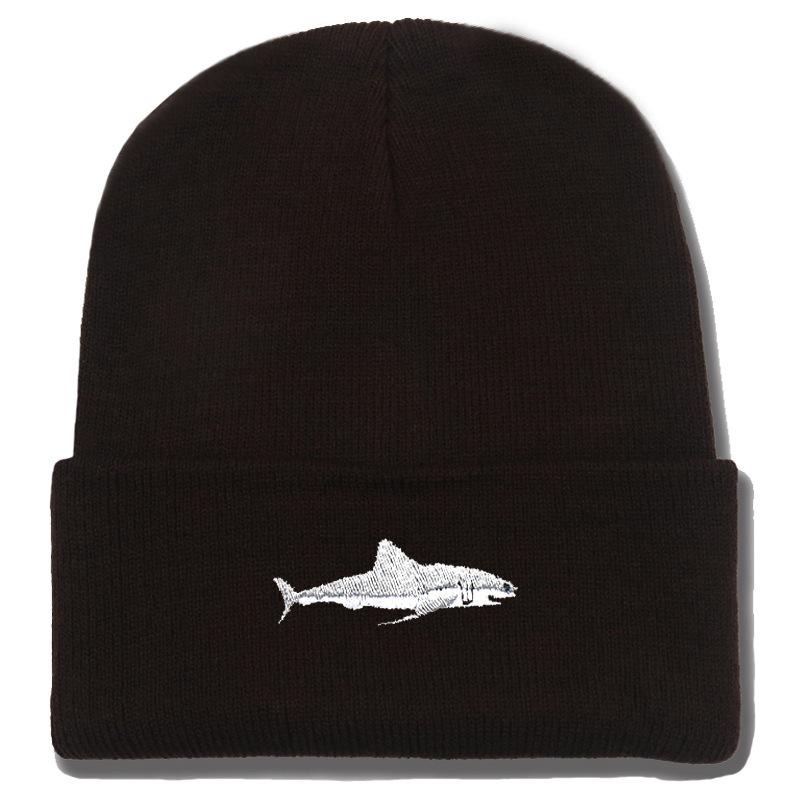 Shark Embroidery Knitted Beanie with Ear Protection for Autumn/Winter - Unisex Casual Hat