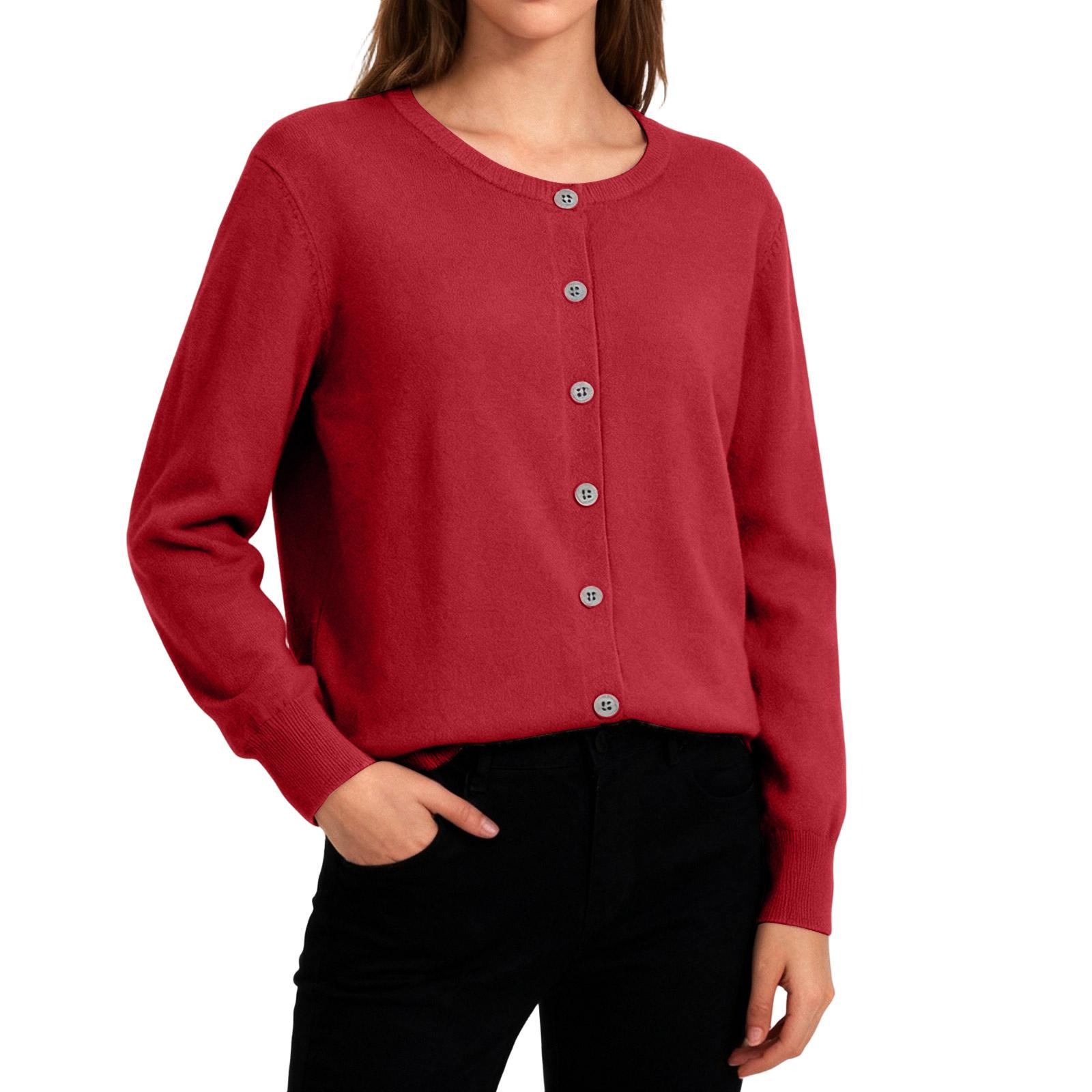 

Fashionable Women s Round-Neck Long Sleeve Cardigan Classic Versatile Sweater Knitwear Casual Loose Stylish Outerwear XL красный