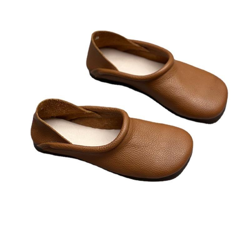 Retro Handmade Leather Single Shoes Square Toe Flat Bottom Cowhide Women's Shoes