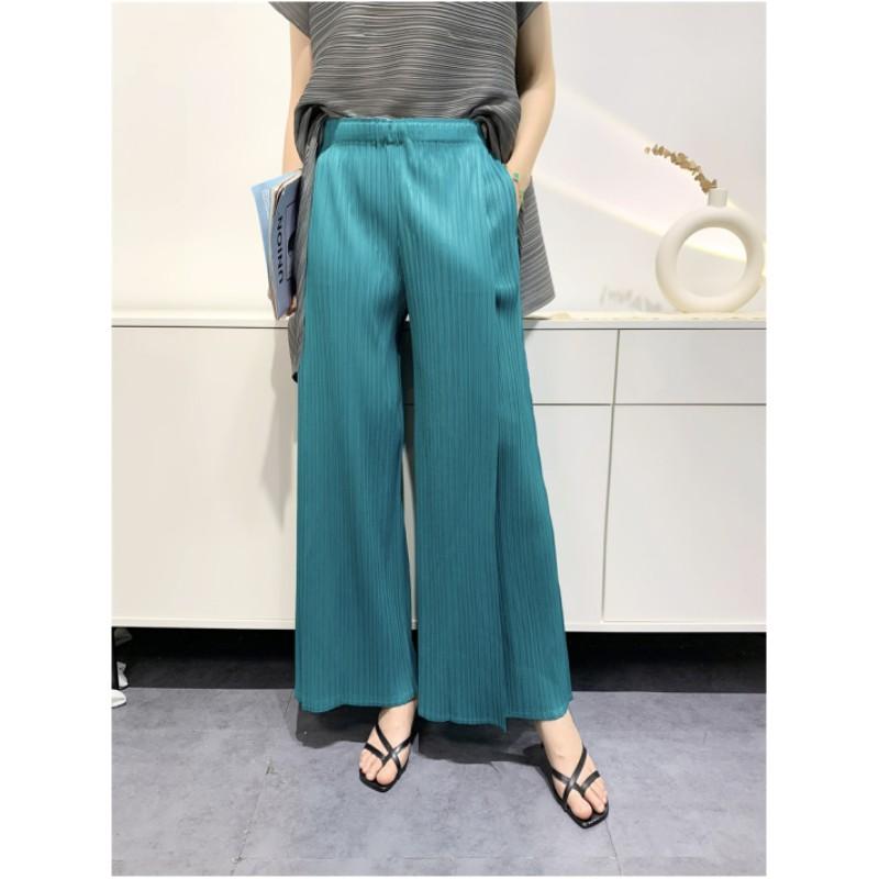 Women's Summer Comfortable Casual Loose Straight Pants Solid Color Temperament Commuter Pleated Pants High Waist Wide Leg Pants