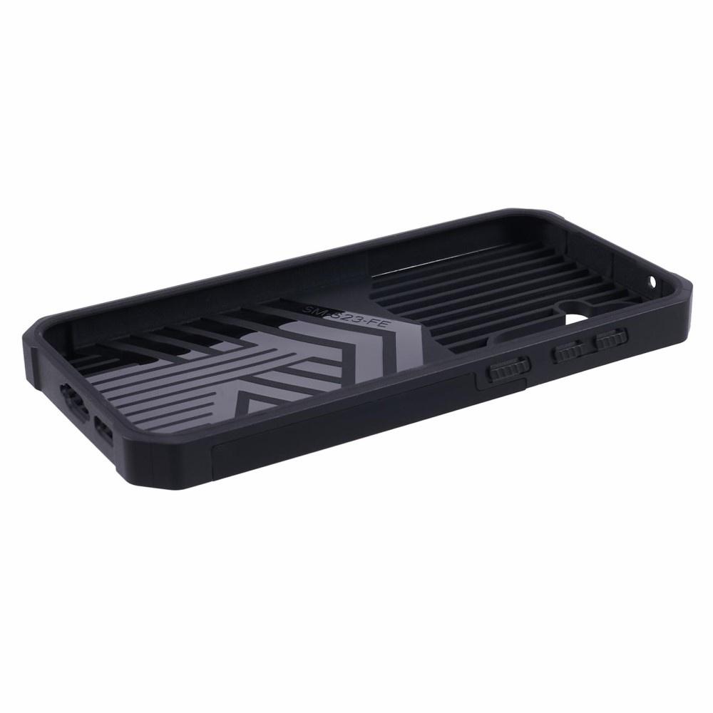 Armored Case for Samsung Galaxy S23 FE, Camera Slide Card Slot, Black + 9H Glass