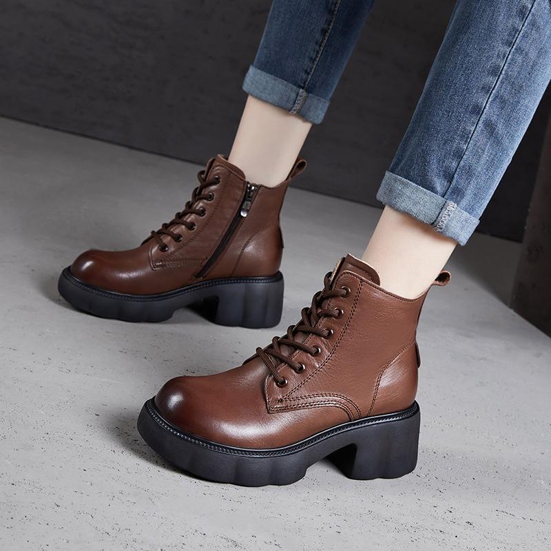 

Кожаные хлопковые ботинки Martin Boots Vintage Thick Bottom Boots 40 коричневый
