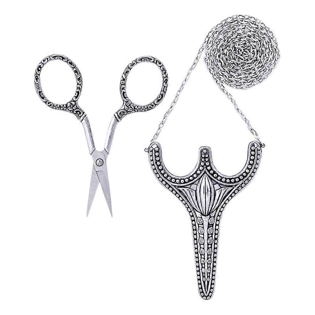 Sewing Scissors Old Fashioned Embroidery Scissors, Stainless Steel Sharp Pointed Sewing Scissors Safety Scissors with Sheath Chain Embroidery Scissors